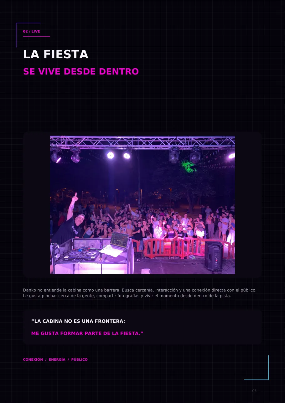 Página de estilos musicales del Press Kit 2026 de DANKO DJ